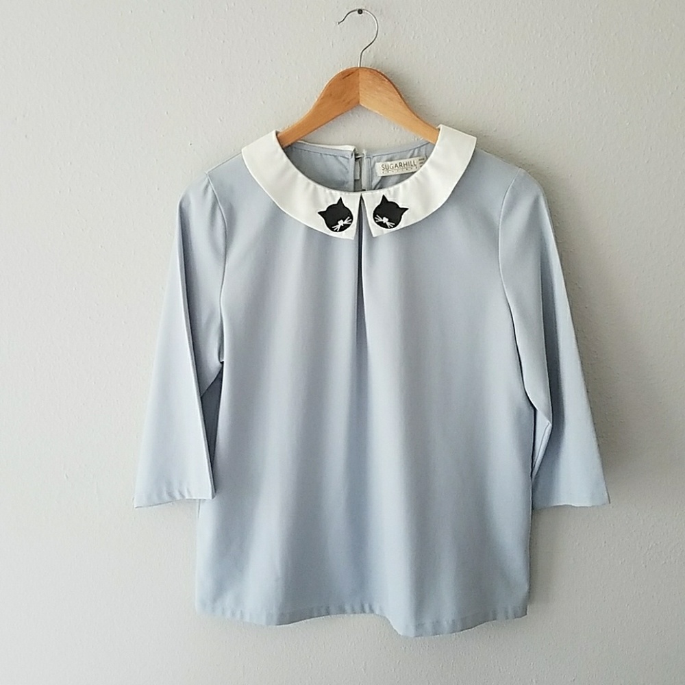 XdonatedX Blue KITTY Peter Pan Collar Blouse s/m